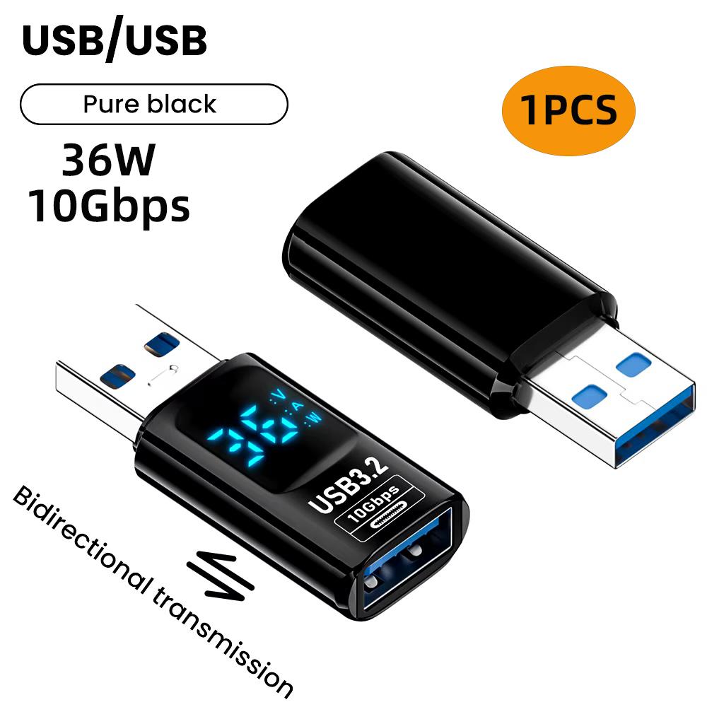 Type-C to USB Adapter USB 3.2 10Gbps 60W PD Smart Digital Display Voltage Current Power Meter OTG Converter Charger Tester 3