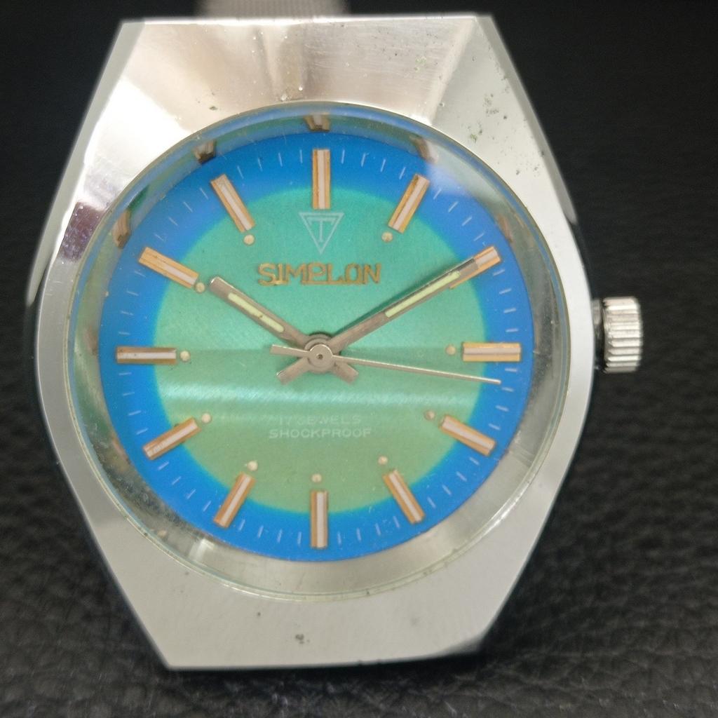 ШВЕЙЦАРСКИЕ ВИНТАЖНЫЕ МУЖСКИЕ ЧАСЫ SIMPLON С РУЧНЫМ ЗАВОДОМ, ВОССТАНОВЛЕННЫЕ, С СИННИМ ЦИФЕРБЛАТОМ a704623-1
