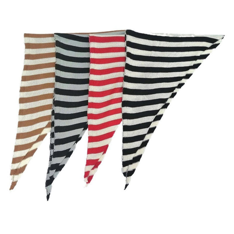 Модный вязаный треугольный шарф-шаль-платок для женщин в полоску, эстетичные аксессуары для уличной одежды