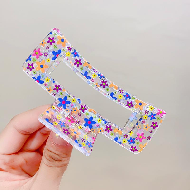 Новый женский принт с цветочным принтом, коготь для волос, прочный красочный пластиковый зажим для волос, большие размеры, зажимы для волос, шпилька в виде краба, аксессуары для волос, подарок для девочки