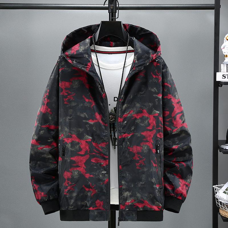 Мужская ветровка с капюшоном в корейском стиле, камуфляжная, свободного кроя, больших размеров, весенняя мода.