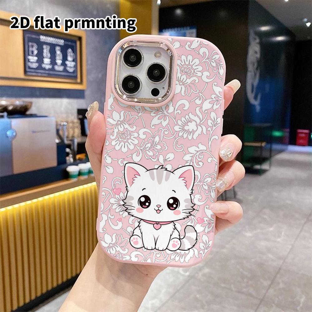 Phone Case: 2D flat design suitable for iPhone 18 17 16 15 14 13 Pro, couple style, little white cat, Christmas and Halloween gifts