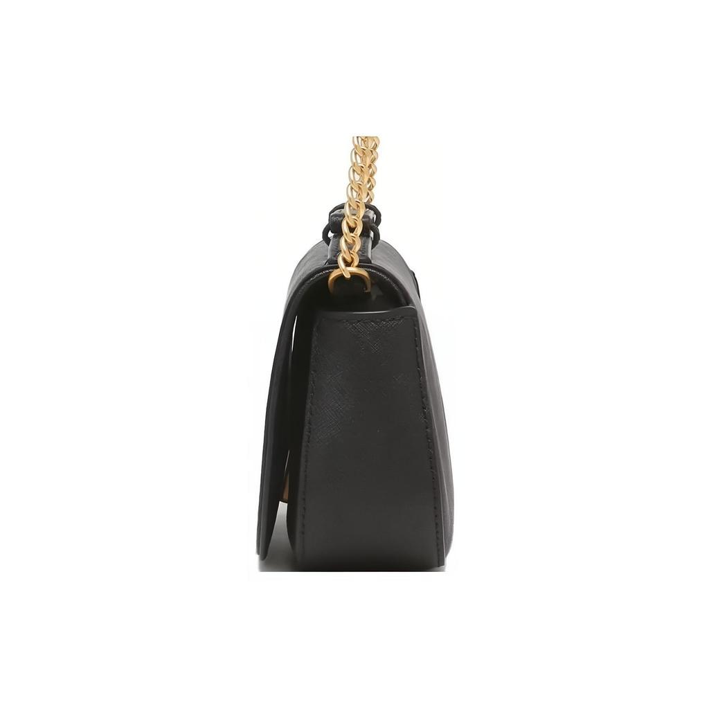 Tory Burch Emerson Silver Double T Logo Minimalist Flap Closure Detachable Shoulder Strap Leather Crossbody Tote Bag Women Bags Black 134841-001