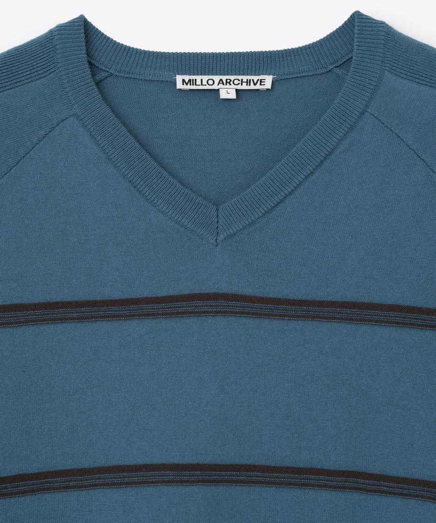 MILLO ARCHIVE Hey V-Neck Striped Knit [Light Blue]