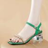Fashion 2024 New Elegant French Style Transparent Crystal Thick Heel Women's Sandals High Heel Versatile Comfortable Summer Shoes