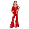 Girls Fashion Spaghetti Strap Sleeveless Sparkly Sequins Tassels Shiny High Waist Flared Jumpsuit Pageant Outfit