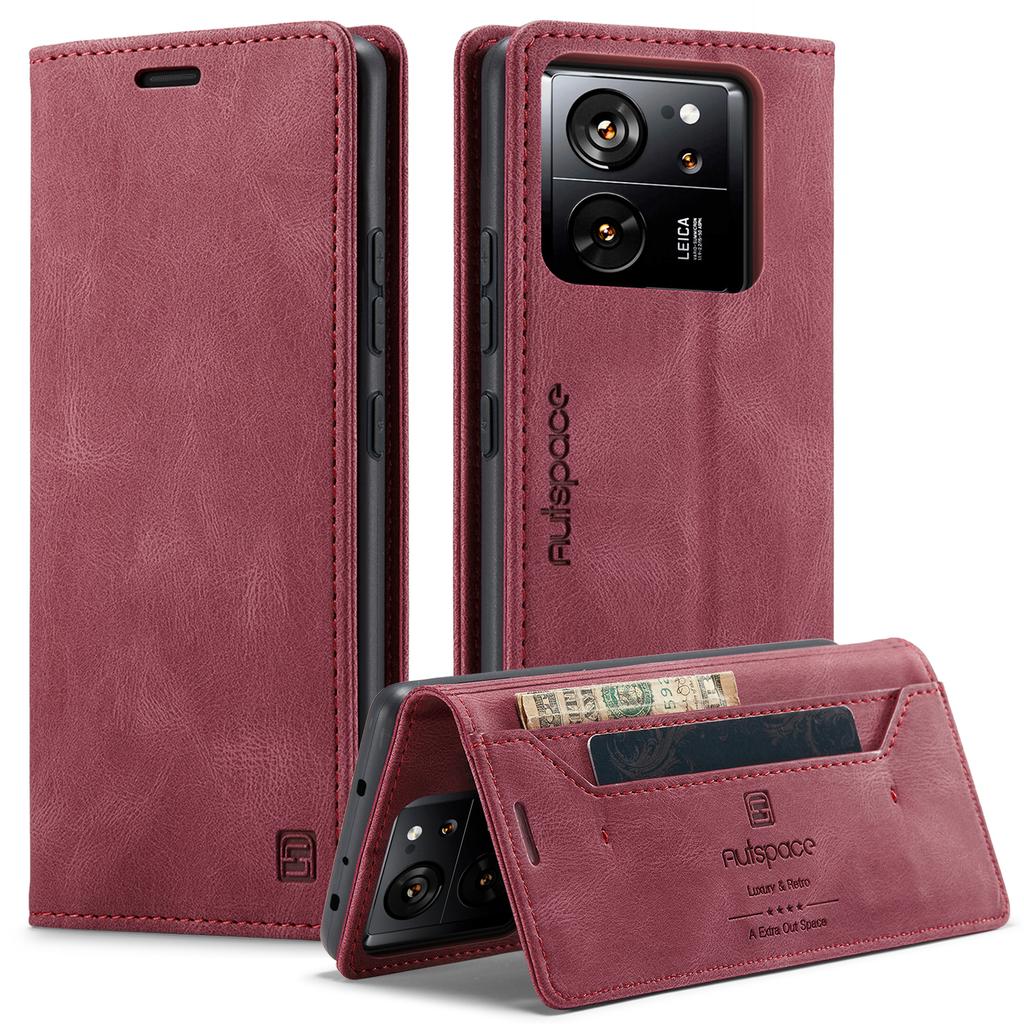 Для Xiaomi 13T Pro/Xiaomi 13T Чехол-кошелек AUTSPACE A01 Кожаная обложка-подставка с держателем для карт с RFID-блокировкой