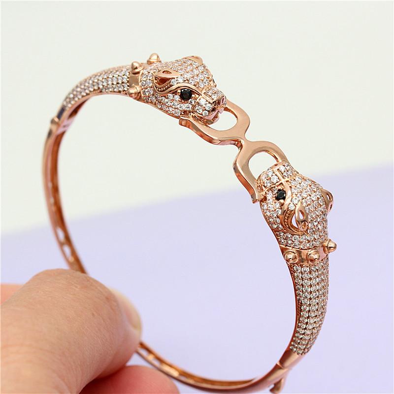 Модный браслет с головой леопарда, инкрустированный микро-камнями, фиолетового цвета, класса люкс