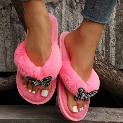 Женские тапочки, модные домашние тапочки с бантом, новинка 2024 года, зимняя повседневная домашняя хлопковая обувь, женские тапочки