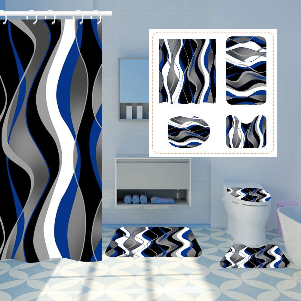 Комплект из 4 цветочных занавесок для душа с нескользящими ковриками, крышкой для унитаза и ковриком для ванной, черная занавеска для душа, водонепроницаемый декор для ванной комнаты