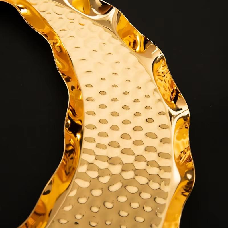 Gold Fruit Plate Moon Shape Ramadan Festival Alloy Candy Food Nut Fruit Storage Basket Wedding Home Desktop Tray Decoration