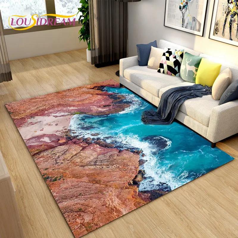 3D коврик с океаном, морской водой, пляжем, водным пейзажем, коврик для гостиной, спальни, дивана, коврик для двери, детский нескользящий напольный коврик