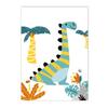 Alphabet and Number Wall Poster for Boys, Custom Name Canvas Painting, Colorful Dinosaur Print, Nursery Wall Art Picture, Kids R