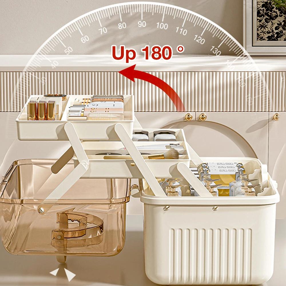 3-слойный органайзер для хранения косметики, большая вместимость, органайзер для средств по уходу за кожей, коробка для хранения помады, теней для век, косметический органайзер