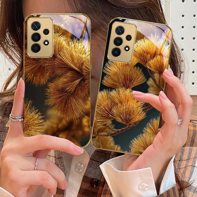 Золотая игла Арт-сенс Для Samsung A73 A72 A71 A42 A56 A55 A54 A53 A52s A52 A51 A36 A35 A34 A33 A32 A16 Золотой стеклянный чехол для телефона