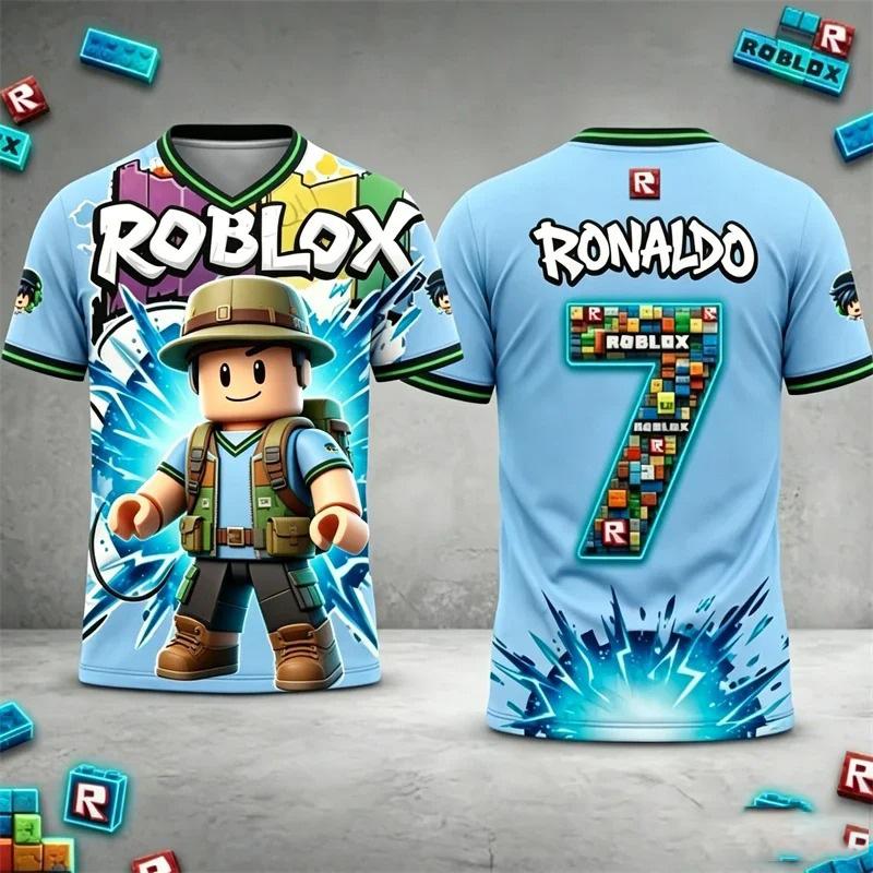 Детская футболка Roblox с индивидуальным именем и номером Роналду, 3D-печать, стиль джерси, короткий рукав, повседневная, летняя спортивная одежда для детей, для фанатов