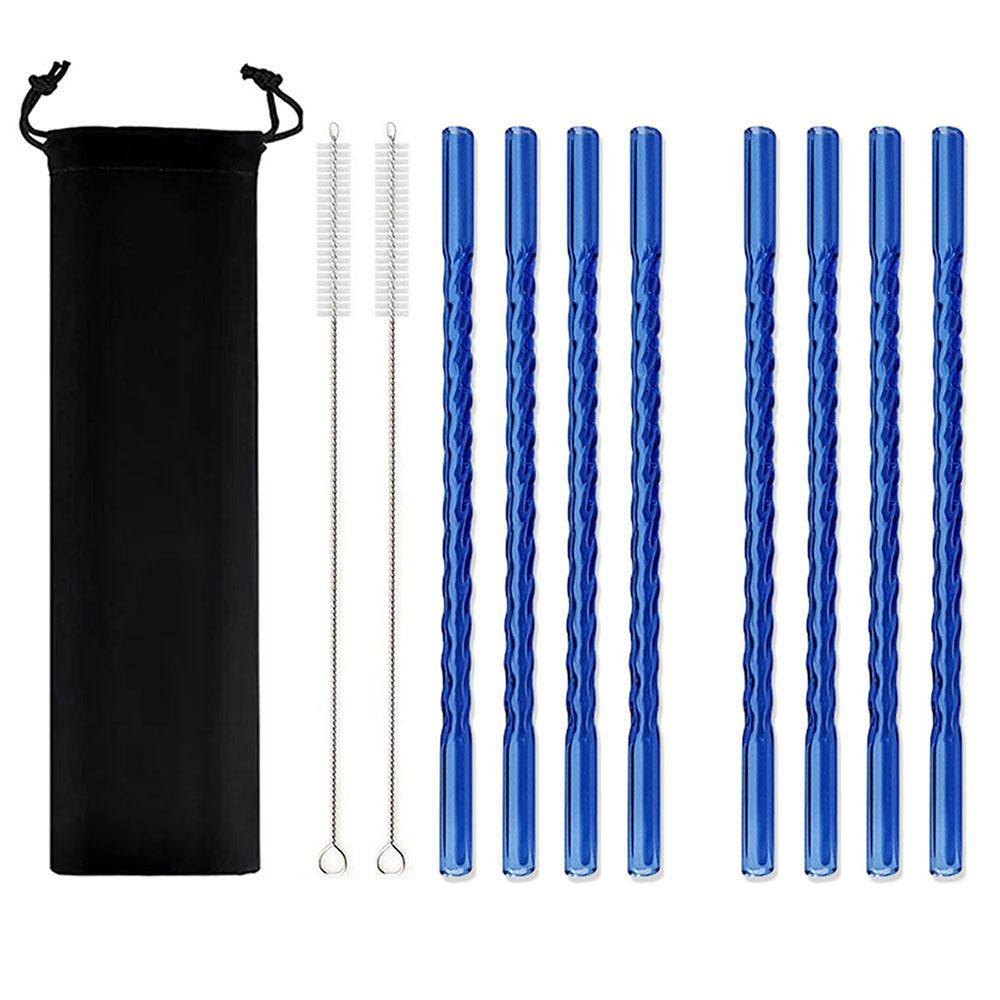 11Pcs Reusable Glass Straws Eco-friendly Drinking Straws for Smoothie Milkshakes Tea Juice Cocktail Straw with Brush Multi-Color