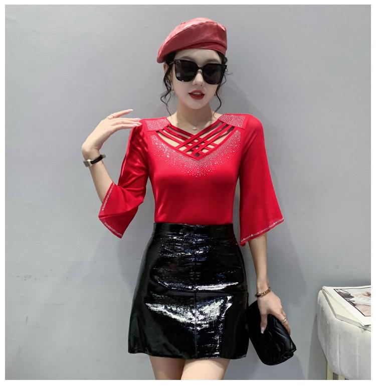 Летняя сетчатая модная футболка с перекрестным вырезом, полая, с горячей стразой, облегающая, для защиты от солнца, для женщин