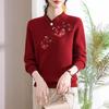 Вышитый велюровый вязаный свитер для женщин - Осень/Зима, Универсальный и теплый для среднего/пожилого возраста