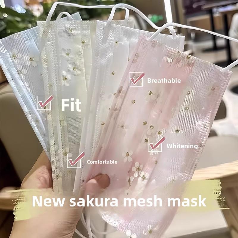 10 шт. Женские высококачественные пыленепроницаемые солнцезащитные милые маски-сетки, тонкие, дышащие, одноразовые, для весны и лета, с милым принтом цветущей сакуры