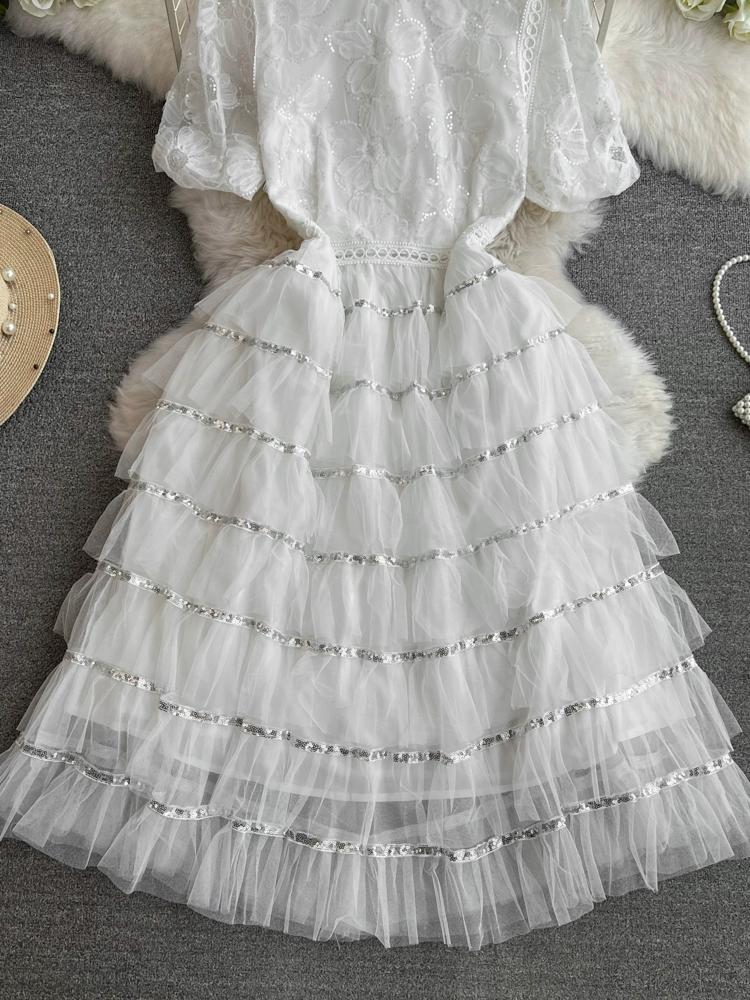 Летние женские сладкие блестящие цветочные сетчатые вечерние платья с вырезами