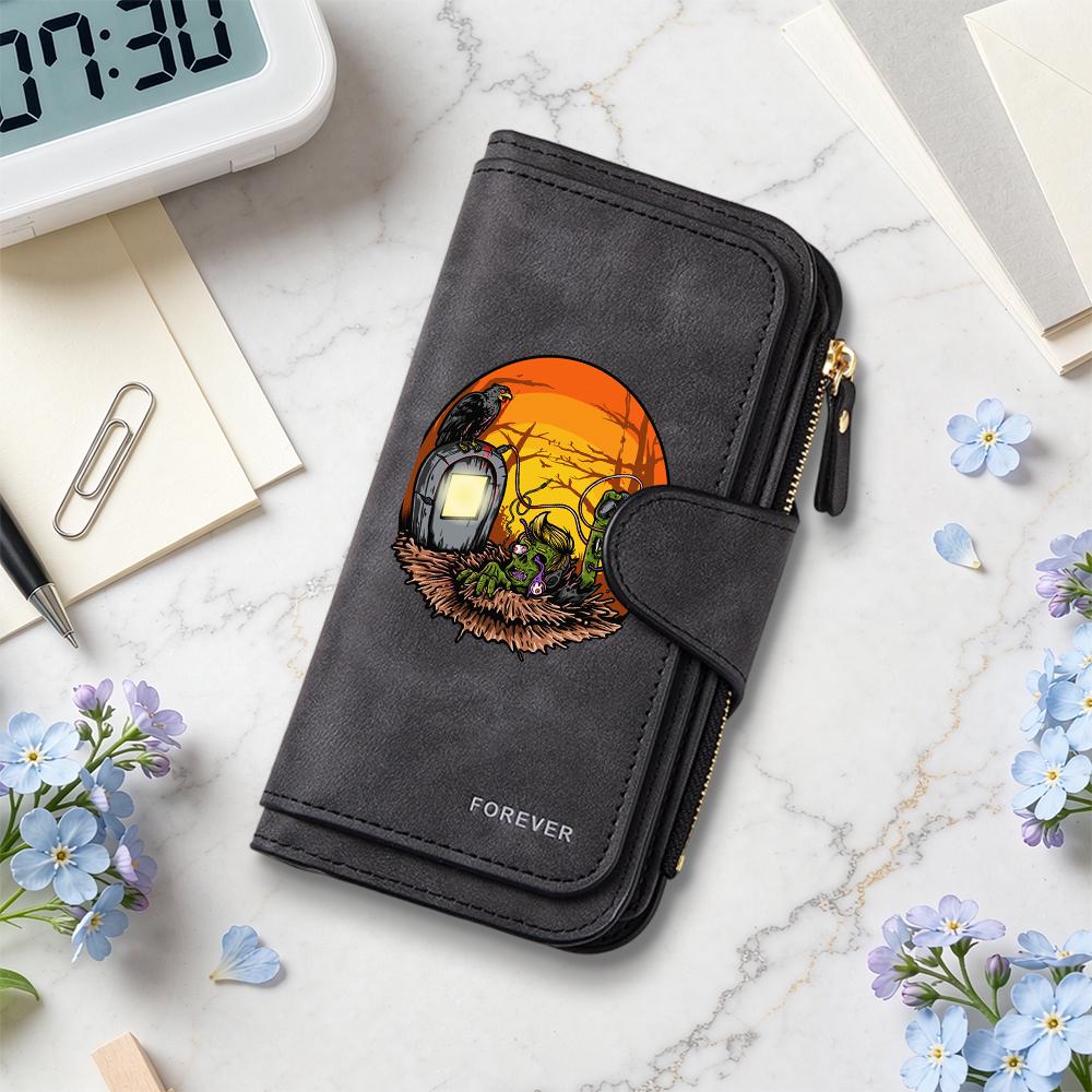 Gothic Zombie Pattern Long Wallet Fashion Dark Style Multi Card Slot PU Purse Forever Printed Casual Portable Daily Use Wallet