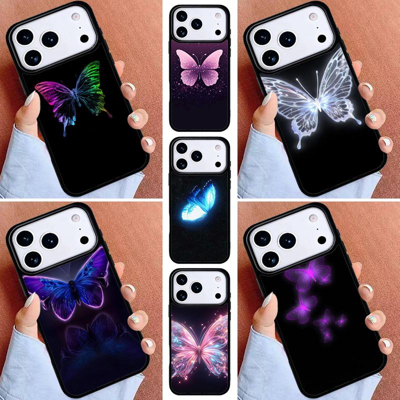 Glowing Butterfly Phone Case for iPhone 16e 15 14 13 12 17 Pro Max Plus Air 17pro Cover Coque