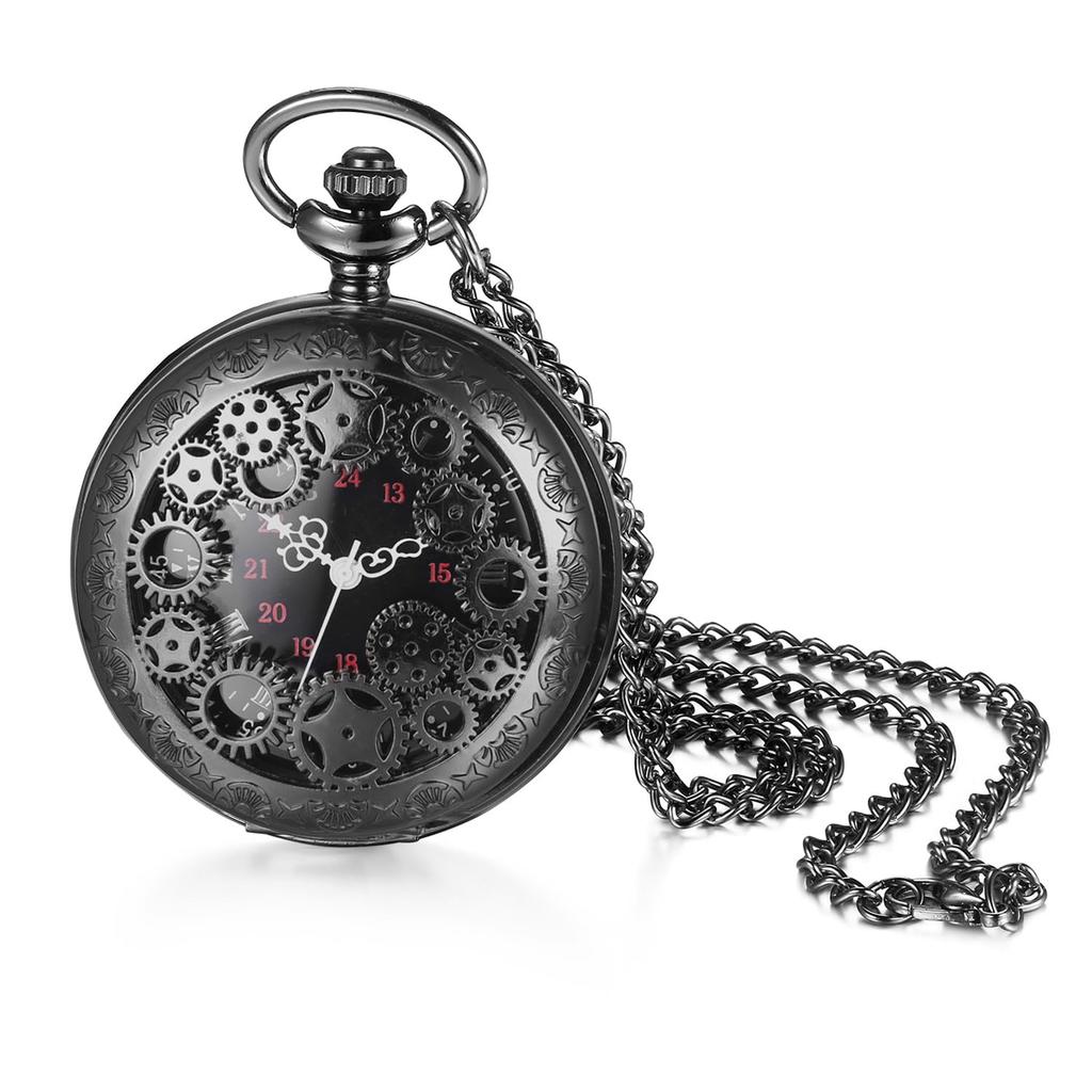 Pocket Watch Gear Skeleton Rome Analog Display Waterproof Pocket Watch Pendant Necklace Chain Birthday Anniversary Christmas Day Present Antique -