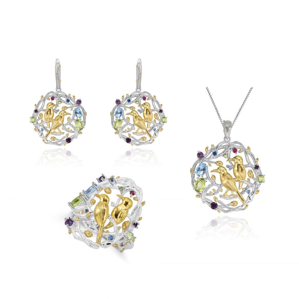 Оригинальный дизайнерский элитный персонализированный кулон. Подвеска-ожерелье из серебра 925 пробы с натуральными драгоценными камнями.