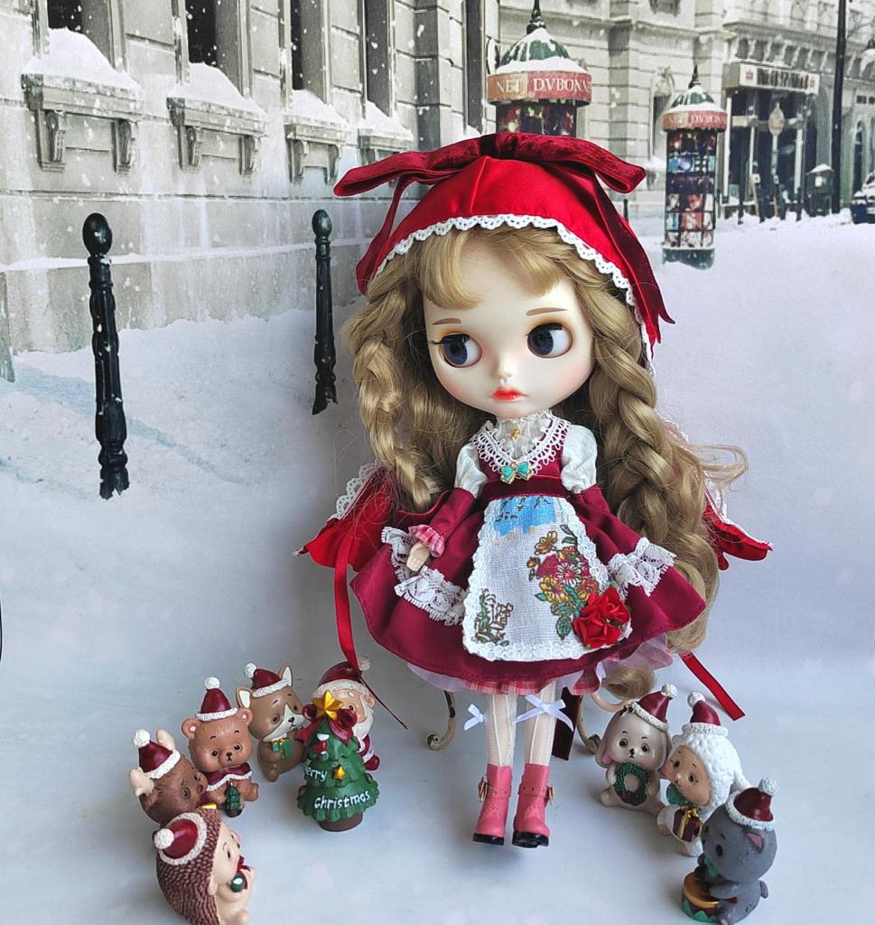 Одежда для кукол Blythe: костюм Красной Шапочки для кукол Obitsu 24, совместимая с Azone. (для кукол 16-18 см)
