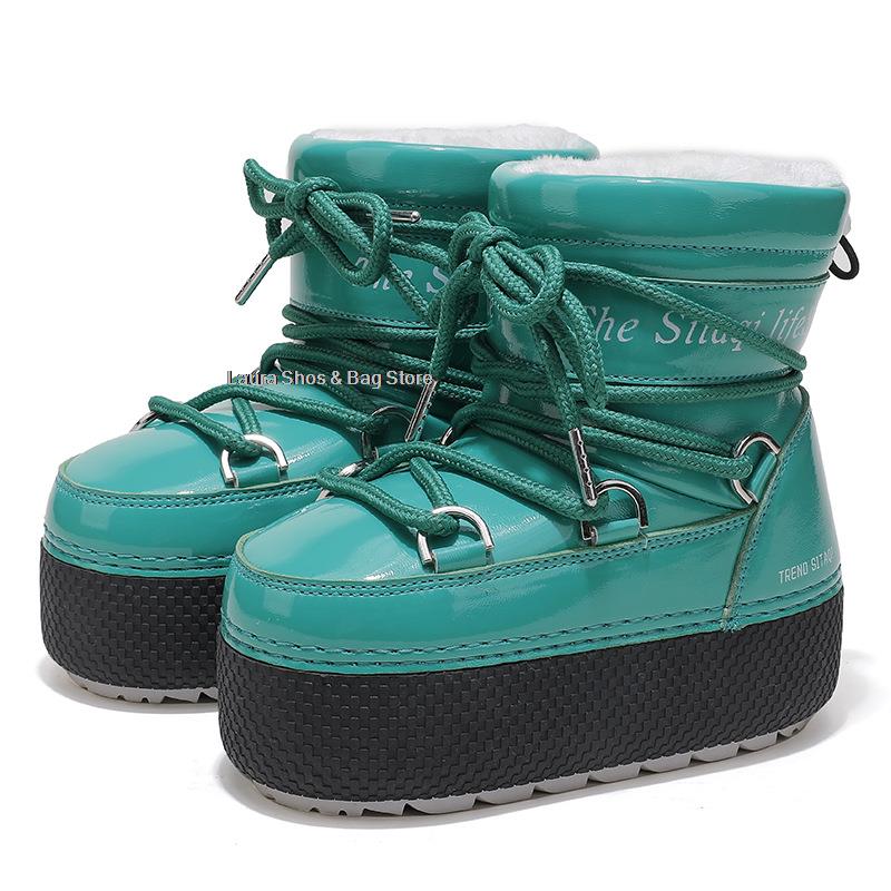 Модные зимние женские зимние ботинки для горных лыж для родителей и детей, водонепроницаемые ботинки до щиколотки, женские теплые плюшевые хлопковые ботинки на платформе и плоском каблуке