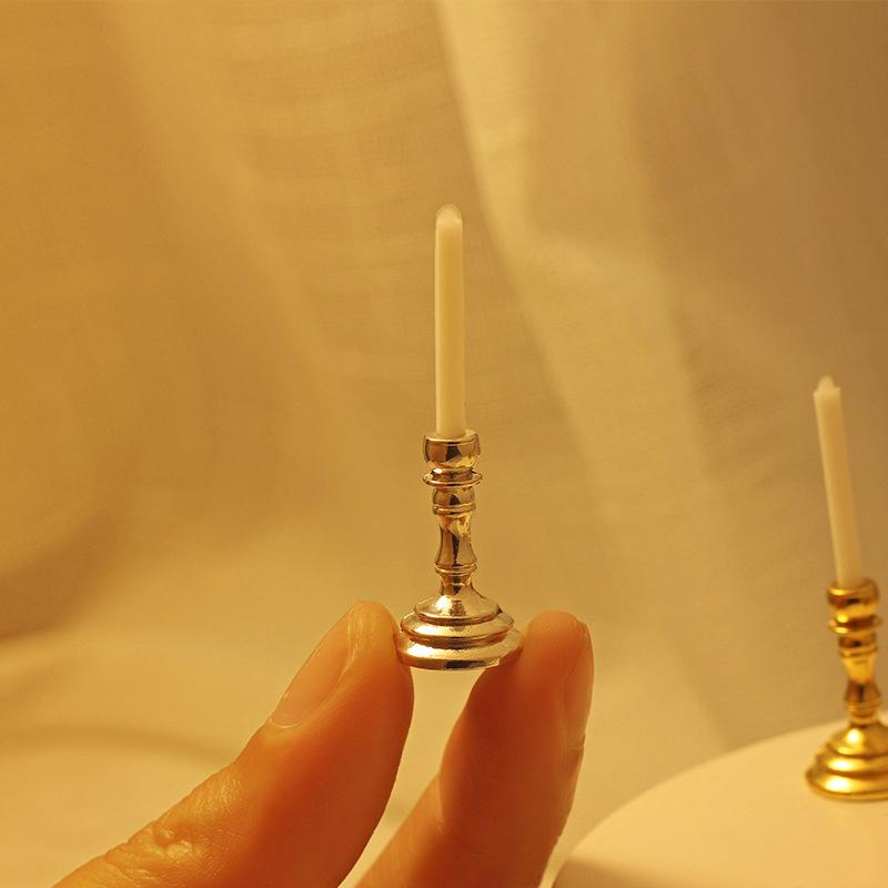 1Pair 1:12 Dollhouse Miniature Candle Holder Candlestick Candelabra Home Decor