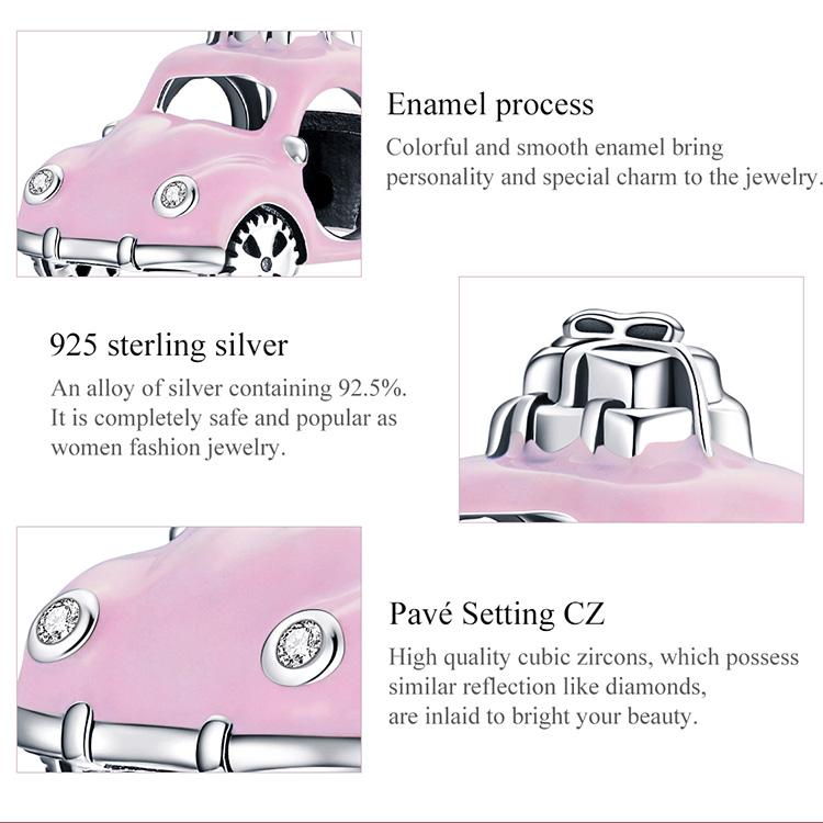 BAMOER 925 Sterling Silver Traveling Series Shine Cubic Zirconia Cute Pink Car & Windmill House Love & Heart Cable Car Charm Beads