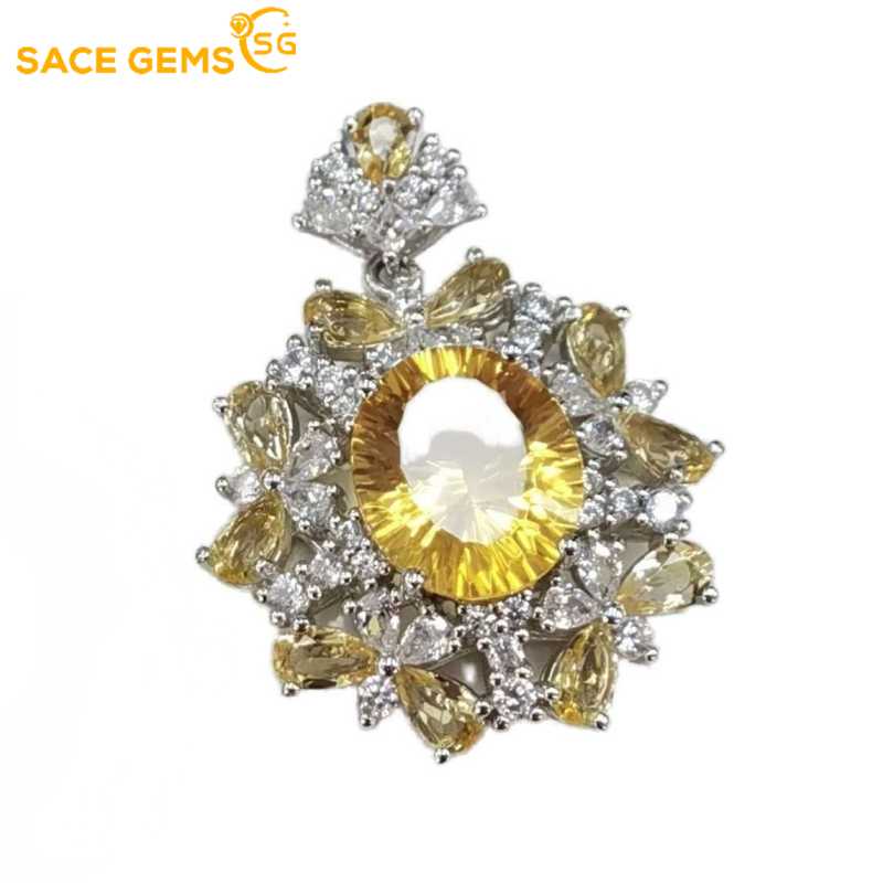 Sace Gems Подвеска для женщин, стерлинговое серебро 925 пробы, 10*12 мм, подвеска с натуральным цитрином, ожерелье, свадебная вечеринка, ювелирные изделия, подарки