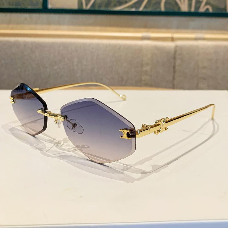 Стильные безободковые металлические солнцезащитные очки в форме ромба для женщин, солнцезащитные очки высокого класса с защитой от УФ-лучей