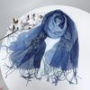 Linen Tie-Dye Scarf Gradual Change Blue Dye Batik Scarf Women'S Style Shawl Fringed Warm Silk Scarf
