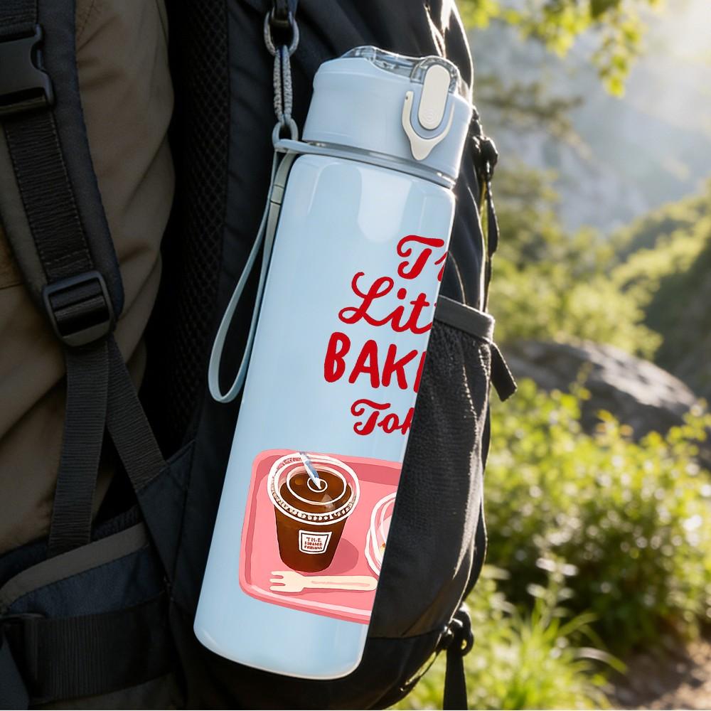 1PC Little Bakery Text Art Print 750ml Color Plastic Sports Water Bottle Leakproof Flip Straw Lid Suitable for Sports Office Home Use