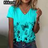 Простая графическая печать свободного покроя женская трендовая одежда новая женская футболка модная рубашка с коротким рукавом женская блузка с V-образным вырезом 2025