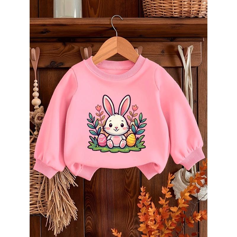 Европейские размеры Милый свитшот с принтом кролика для детей, легкий, с круглым вырезом, для весны. Удобный выбор для активного отдыха, для возраста 0-3 лет