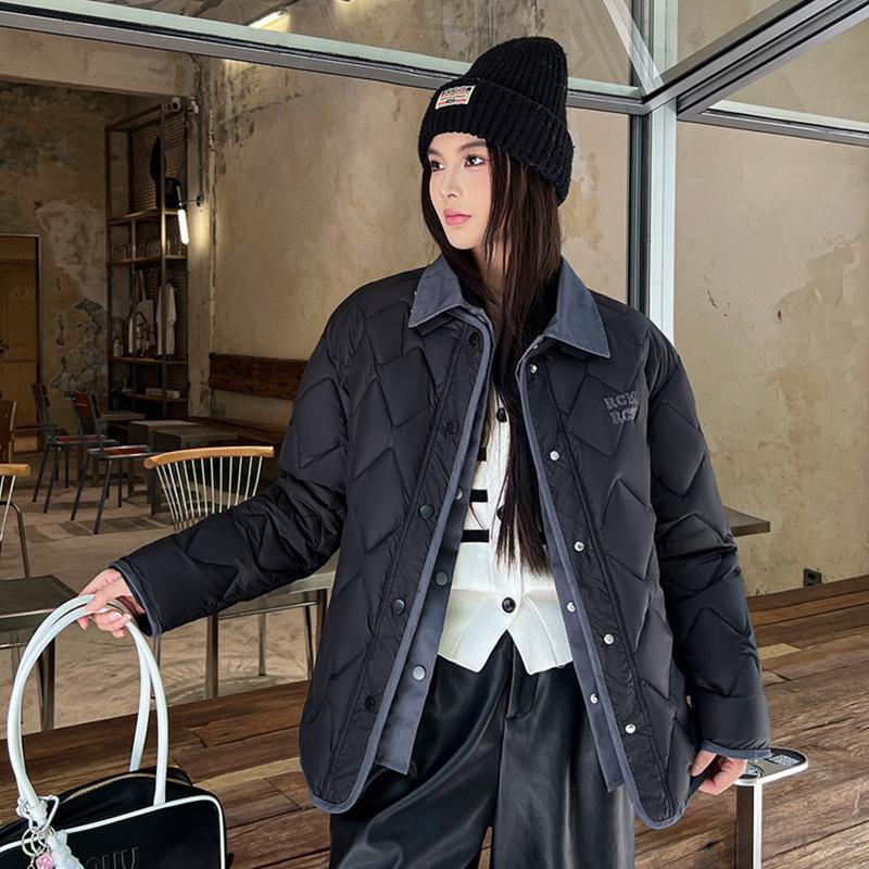 Winter New Versatile Cotton-padded Clothes Fashionable Loose Cotton-padded Jackets Lapel Women's Rhombus Jacket