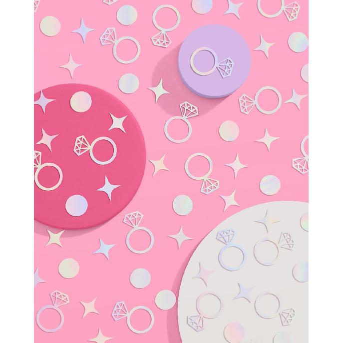 xo, Fetti Bachelorette Party Iridescent Foil Confetti - 200 pc | Engagement Party Decoration, Diamond Ring Table Decor, Bride To Be Bridal Shower