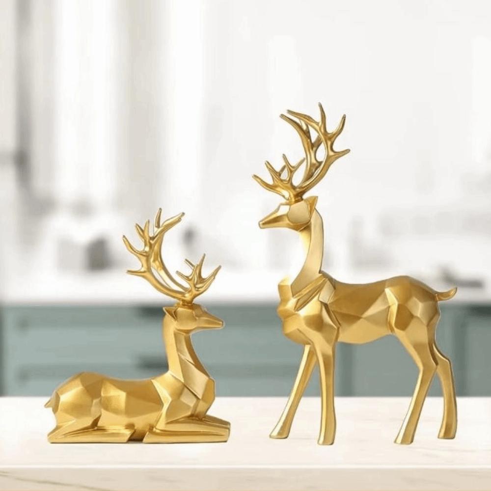 2Pcs Creative Deer Desktop Ornament Modern Cute Resin Reindeer Sculpture Durable Sitting/Standing Position Elk Home Decor