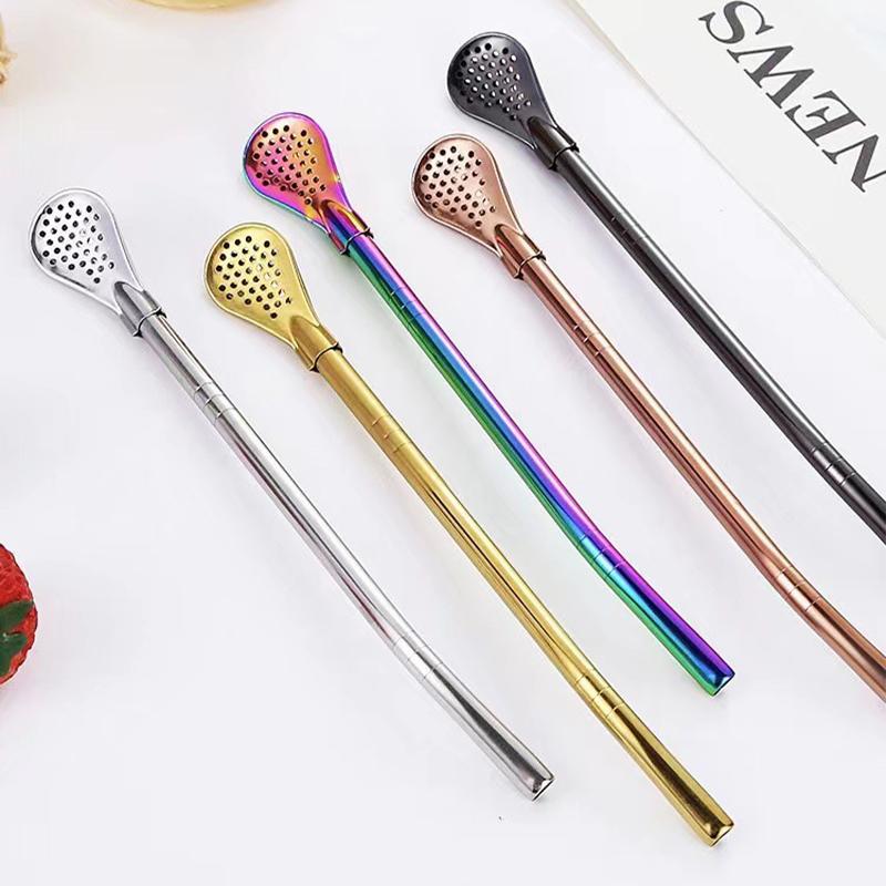 Красочные соломинки для питья чая из нержавеющей стали 304, фильтр для чая мате, многоразовая металлическая кухонная барная ложка для размешивания молочного чая