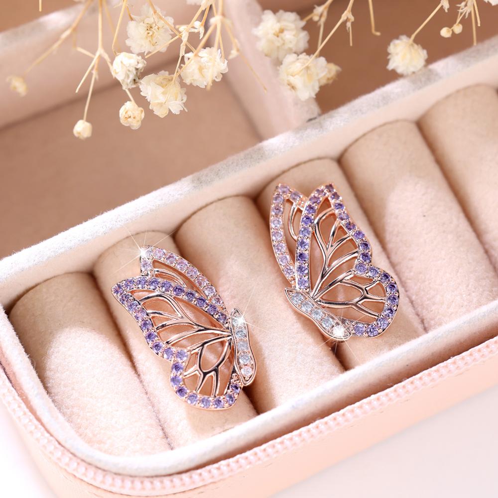 1 Pair Purple Butterfly Drop Earrings for Women Girls Luxury Rose Gold Color Hoop Earrings Wedding Party Jewelry Birthday Gifts