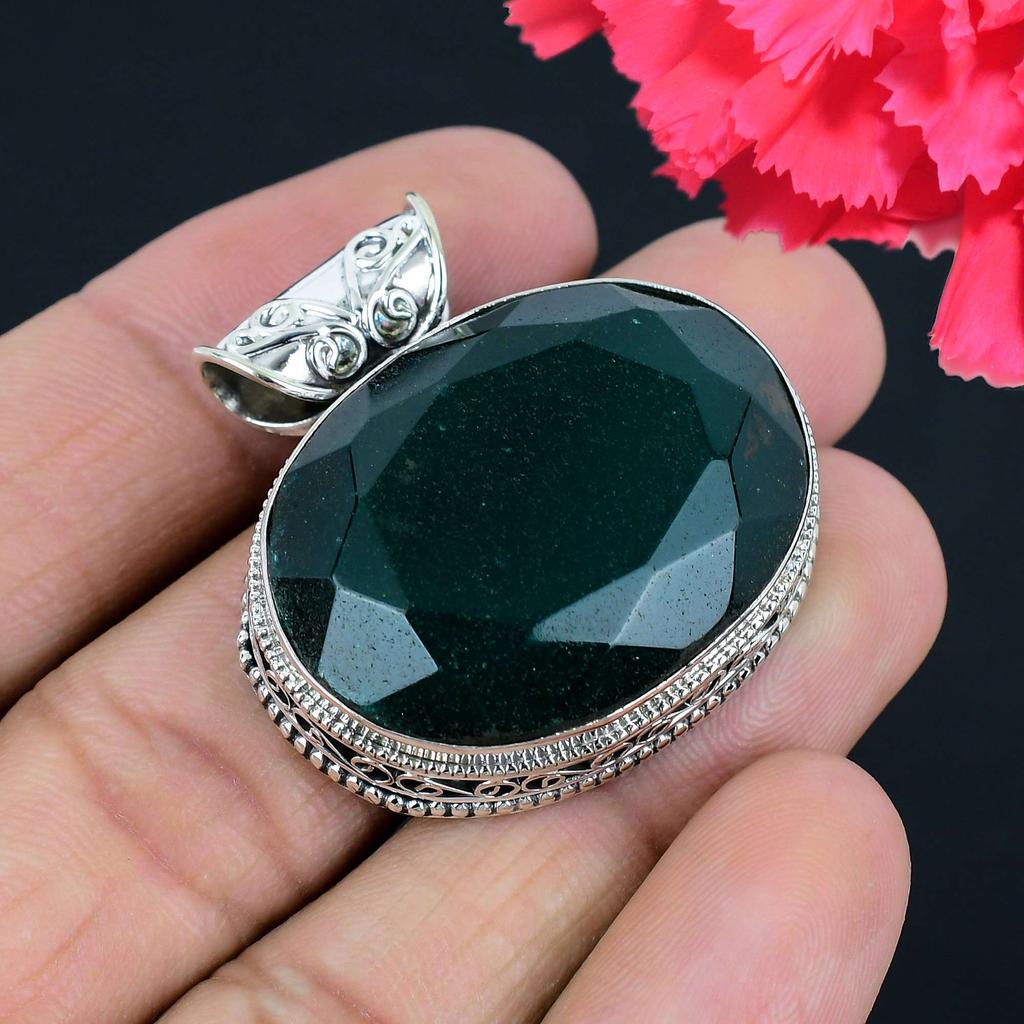 Подвеска из драгоценного камня с сапфиром, твердая подвеска из стерлингового серебра 925 пробы, ювелирный подарок для унисекс