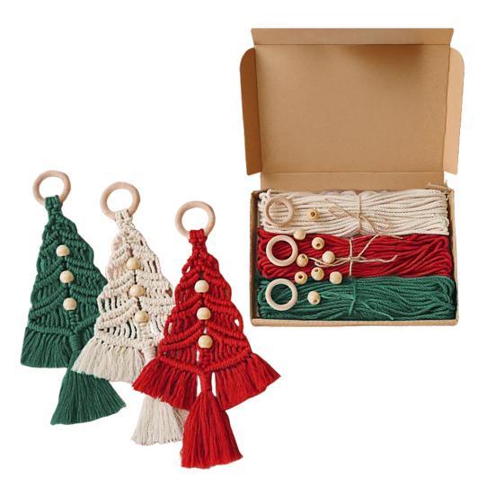 Yousheng Cotton Rope Christmas Hanging Ornament Bohemia Hand Woven Wall Hanging Decoration with Wood Beads for Christmas Home Door