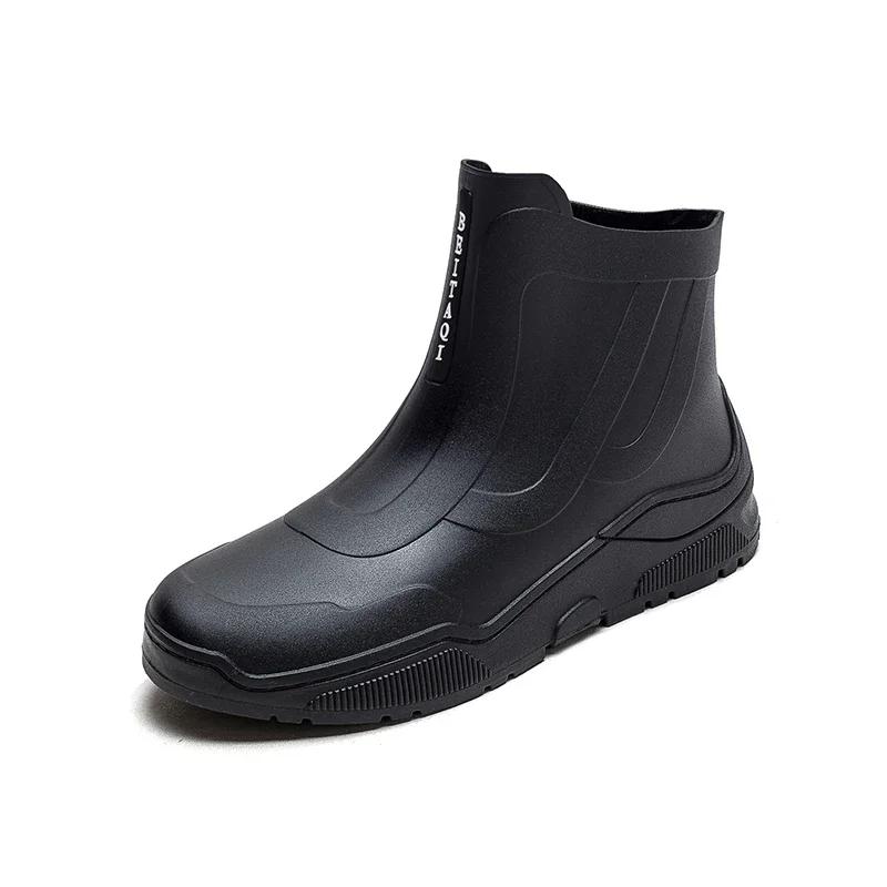 Модные резиновые сапоги для пар, бархатные теплые поварские туфли средней высоты, износостойкие нескользящие водонепроницаемые туфли, рабочая обувь для мытья автомобиля, дождевые туфли для мужчин