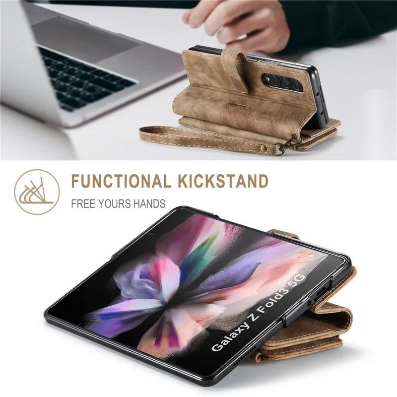 Деловой кожаный чехол-книжка для телефона Samsung Galaxy Z Fold 7 6 5 4 S25Ultra S24 FE S23 S22 S21 S20 Plus с молнией, кошельком и держателем для карт