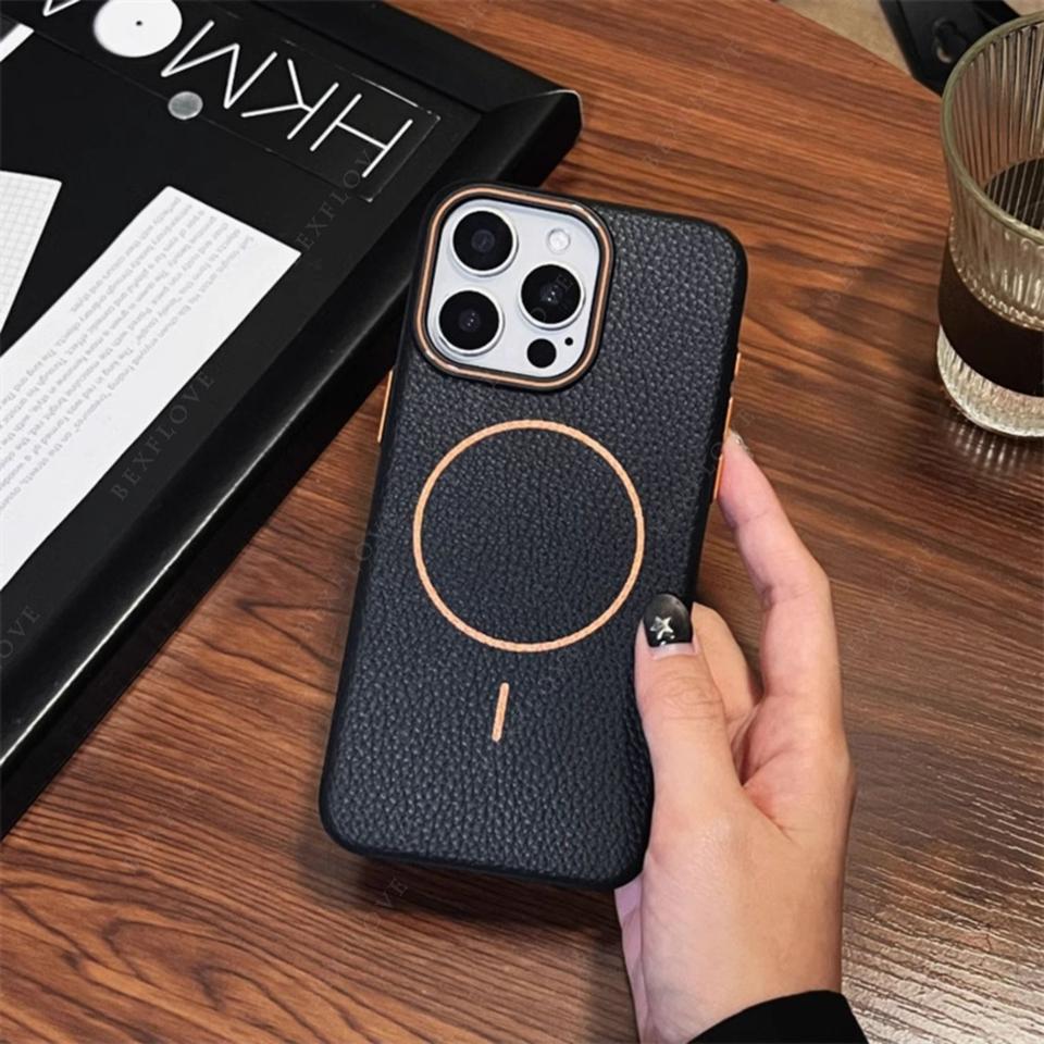 Кожаный магнитный чехол для телефона для iPhone 15 14 13 12 11 16 Pro Max Plus SE XR X XS MAX для беспроводной зарядки MagSafe, защитная крышка