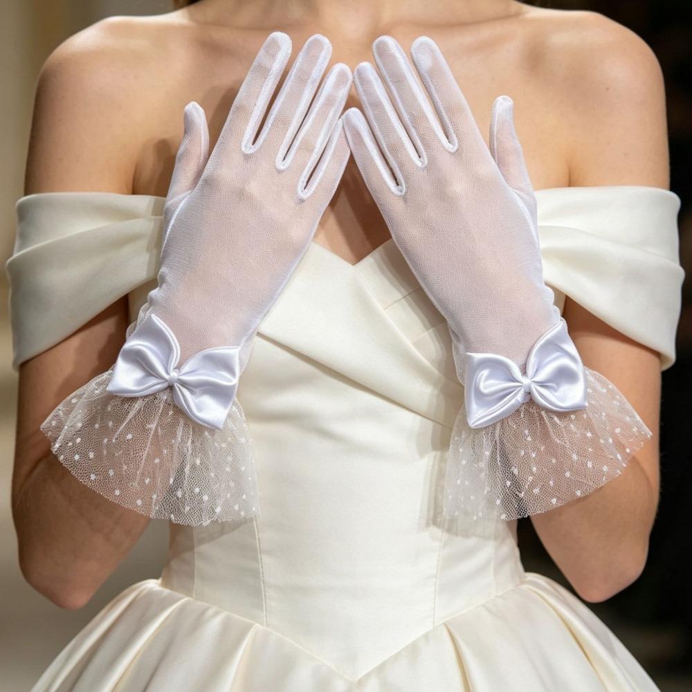 Lace Dinner Gloves Bow Wedding Dress Gloves Elegant Lace Gloves Party